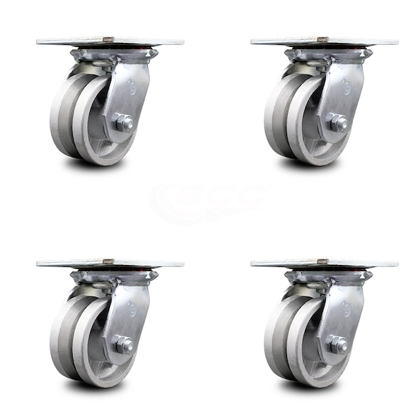 Service Caster 4 Inch Heavy Duty V Groove Semi Steel Caster Set with Roller Bearings, 4PK SCC-35S420-VGR-4 - main